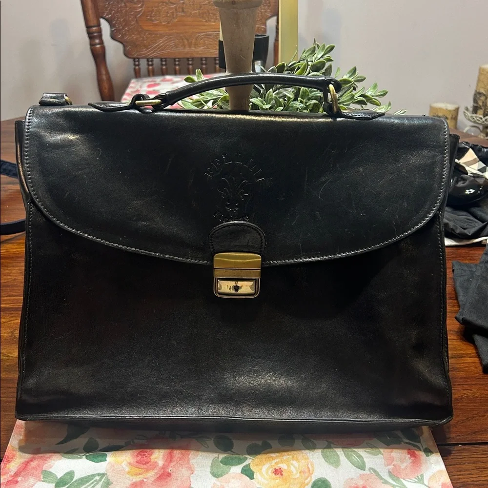 FELLINI Firenze’ Black Leather Briefcase Laptop Bag **DAMAGED**